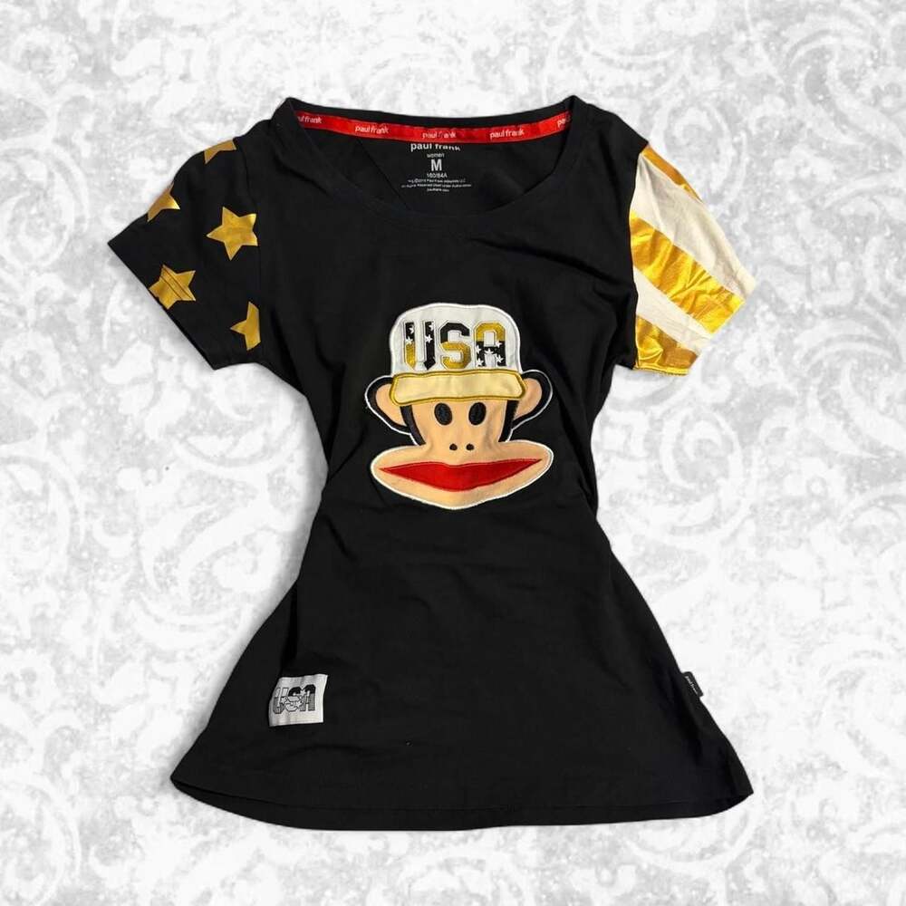 Paul Frank USA Julius Monkey Graphic T-Shirt Black Gold Stars